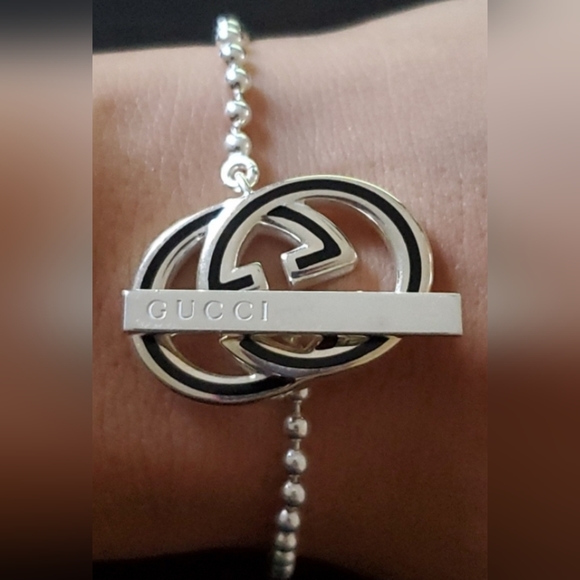 Gucci Interlocking GG Black/Silver 925 Women's Toggle Bracelet - EUC - Picture 5 of 11